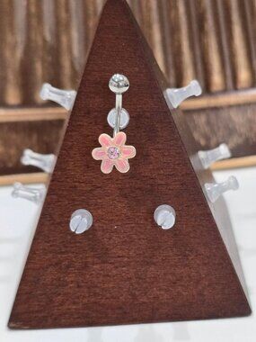 Painful Pleasures ✦ Pink Flower Navel Ring ✦ 14G Surgical Steel Crystal Center